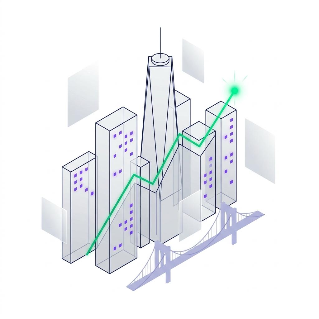 New York skyline with rising growth line