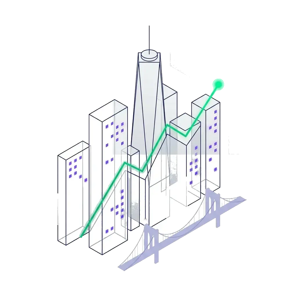New York skyline with rising growth line